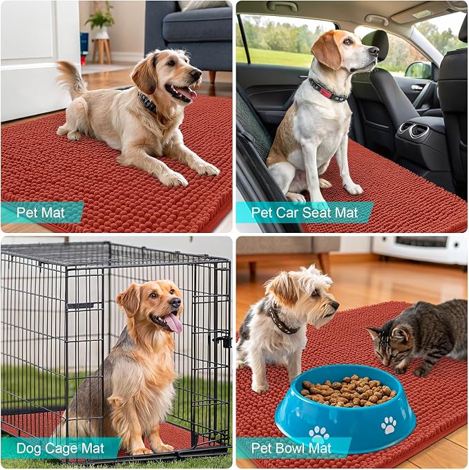 OLANLY Dog Door Mat for Muddy Paws 35x24, Super Absorbent Chenille Mud Mat | Maple Red, Absorbs Moisture and Dirt, Non-Slip Machine Washable Doormat, Quick-Drying Indoor Entryway Floor Carpet for Dogs