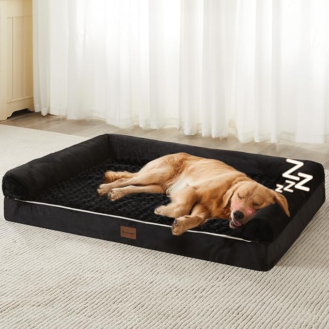 BFPETHOME Orthopedic Washable Large Dog Bed for Senior Dog Comfy Sleep | Waterproof Big Soft Pet Couch Bed for Dogs Relax with Removable Cover Supportive Egg Crate Foam Black 36x27 Inch