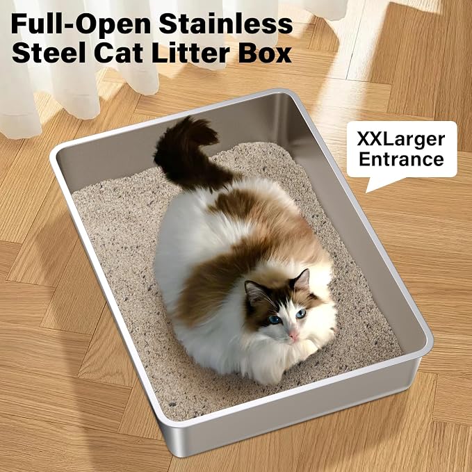 Stainless Steel Litter Box, Steel Litter Box XXXL | 28" X 20" X 6", Extra Large Metal Litterbox for Big Cat, Multiple Cats, No Smell, Non Stick, Easy Cleaning