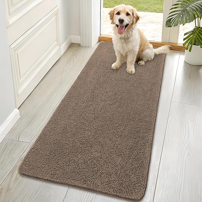 OLANLY Dog Door Mat for Muddy Paws 70x32, Super Absorbent Chenille Mud Mat | Tan, Absorbs Moisture and Dirt, Non-Slip Machine Washable Doormat, Quick-Drying Indoor Entryway Floor Carpet for Dogs