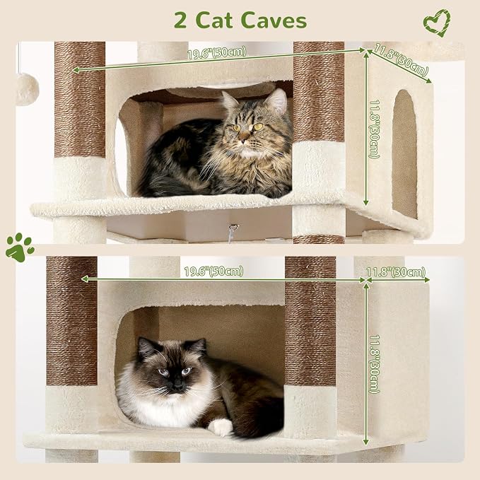 Globlazer Giant Tall Heavy Duty Cat Tower for Indoor Large Cats, F83B | XXL Multi-Level Large Cat Condo with 8 Scratching Posts, Hammock, 2 Cat Caves, 2 Platform, Beige