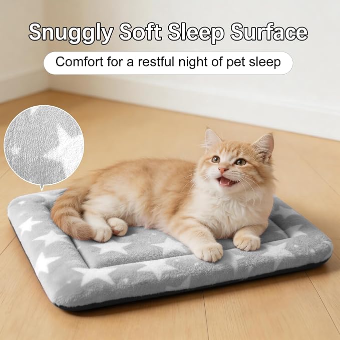 Dog Bed Mat – Soft & Comfortable Dog Kennel Pad for Crate – Durable Crate Bed & Mat for Dogs & Cats – Ideal for Crate, Kennel, and Home Use (Big&Little Stars Grey, XS(18"*14"*1.5"))