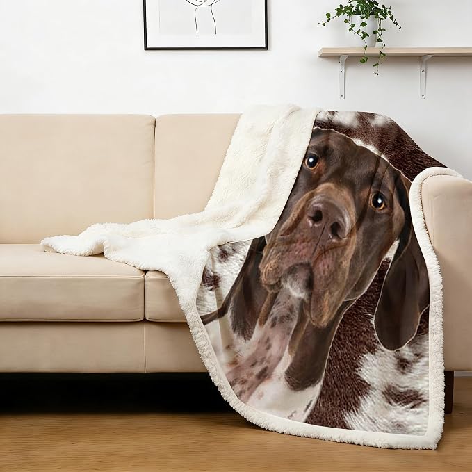 BlessLiving Dog Sherpa Blanket Soft Plush German Shorthair Sherpa Fleece Throw Blanket Pet and Dog Lovers Home Throw Blankets (Twin, 60 x 80 Inches)