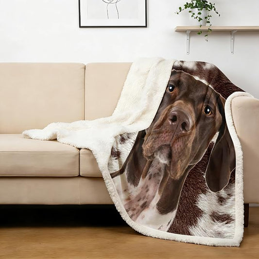 BlessLiving Dog Sherpa Blanket Soft Plush German Shorthair Sherpa Fleece Throw Blanket Pet and Dog Lovers Home Throw Blankets (Twin, 60 x 80 Inches)