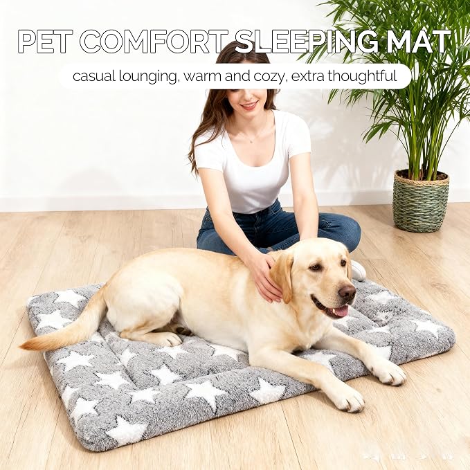 Dog Bed Mat, Reversible Crate Pad & Durable Dog Bed - Machine Washable Kennel Mat with Ultra Soft for Medium Dogs (Cool/Warm), 30" x 20", Grey&Star