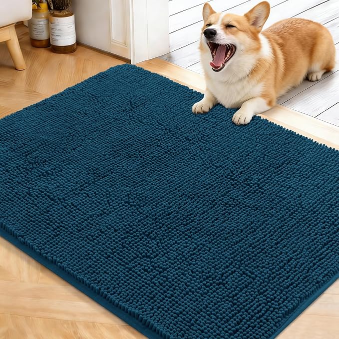 OLANLY Dog Door Mat for Muddy Paws 40x32, Super Absorbent Chenille Mud Mat | Atlantic Blue, Absorbs Moisture and Dirt, Non-Slip Machine Washable Doormat, Quick-Dry Indoor Entryway Floor Carpet for Dogs