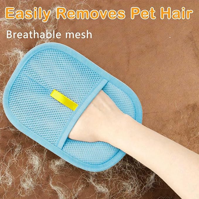 Thickened Pet Hair Removal Glove for Fabric Surfaces, Blue | Easy-On 2-Finger Design; Secure Stay-Put Fit; Easy Hair Pickup; Reusable Design; Sofas, Beds, Carpets, Pet Beds and Car Seats