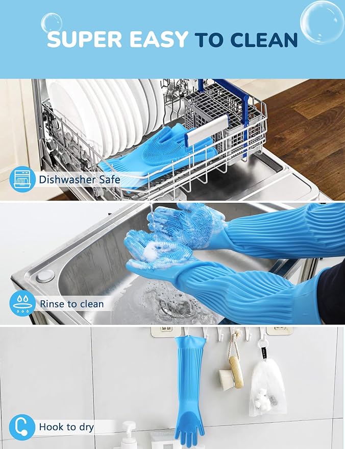 Pecute Silicone Pet Grooming Gloves for Washing Cats Dogs Bath Brush | Extended cuff, 3,000 soft bristles, Gentle massage & deshedding, Dishwasher safe, For large/thick coats, Home/car cleaning