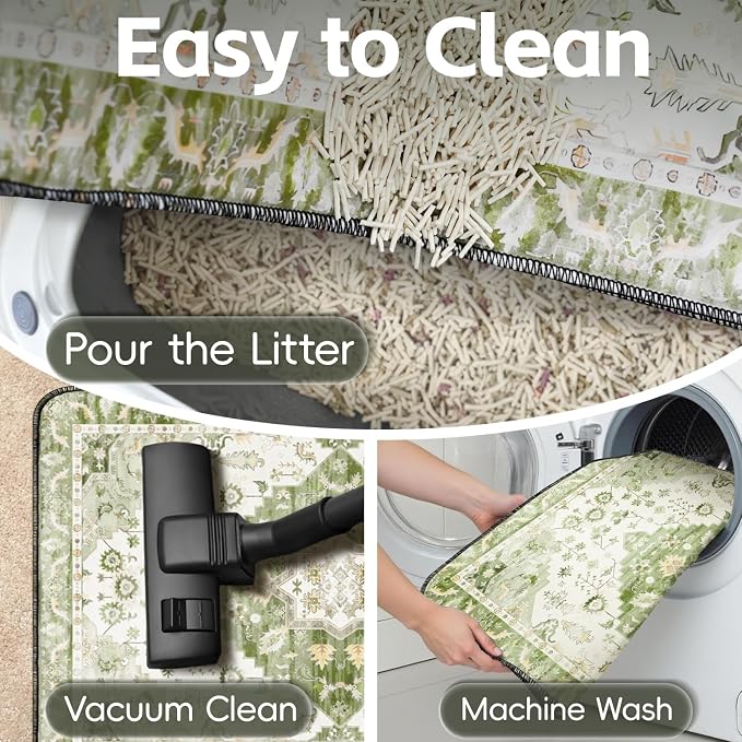 Cat Litter Mat Litter Trapping Mat, 24"x18" Waterproof Urine Proof Litter Box Mat Catcher Mat Non-Slip Washable for Kitty Kitten, Green