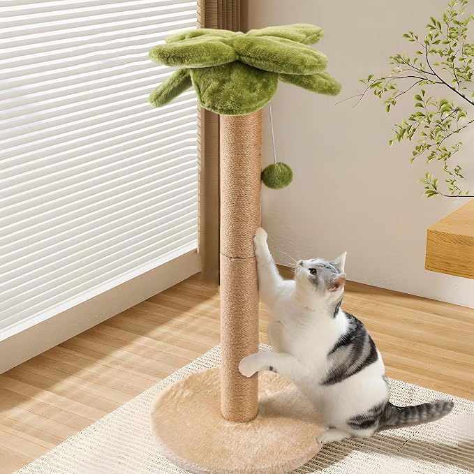 LIFLIX Cat Scratching Post Palm Tree Shape, Sturdy 34 inches Tall Sisal Scratching Post, Cute Cat Scratching Post for Indoor Cats (Upgraded)