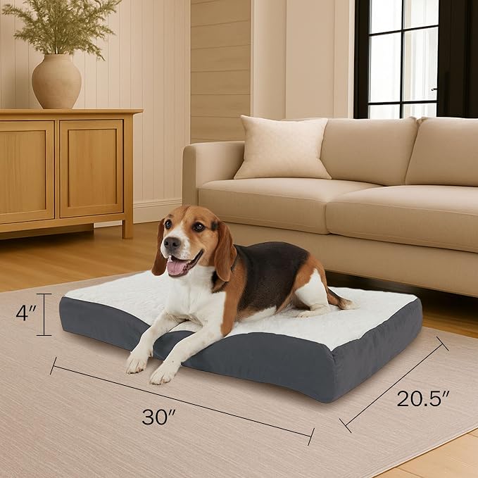PETMAKER Orthopedic Pet Bed – 2-Layer Memory Foam Dog Bed with Removable Sherpa Cover – Comes with Additional Mattress Replacement Cover (Gray)