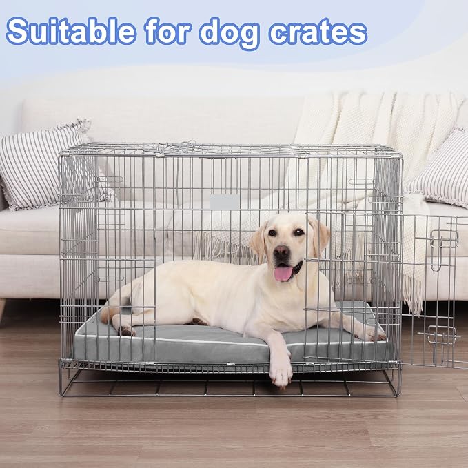 KSIIA Orthopedic Dog Bed for Crate Large Dog Bed XL with Removable Machine Washable Cover Waterproof Crate Pad with Egg Foam and Non-Slip Bottom, 41x27 Inch, Light Gray