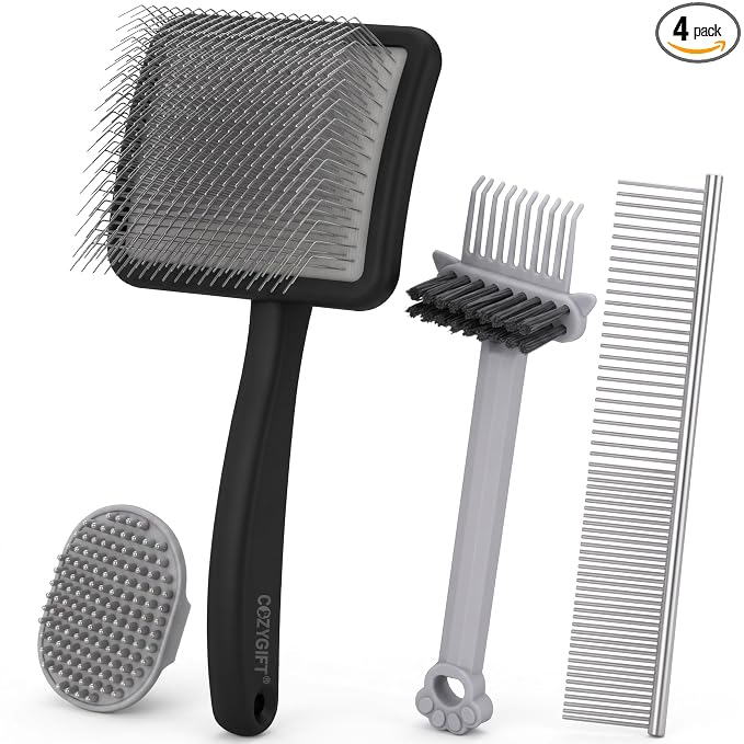 Slicker Brush for Dogs, Professional Dog Grooming Brush Kit 4PCS | Doodles Brush for Goldendoodles Poodles, Long Pin Haired Brush, Easy to Daily Detangling to Prevent Matting