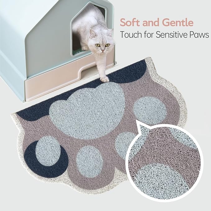 Cute Cat Litter Mat 24”x16”, Litter Box Mat, Litter Trapping Mat, Soft on Kitty Paws, Easy Clean, Anti Slip, Pet Accessories, Door Floor mats - Blue Grey60*40