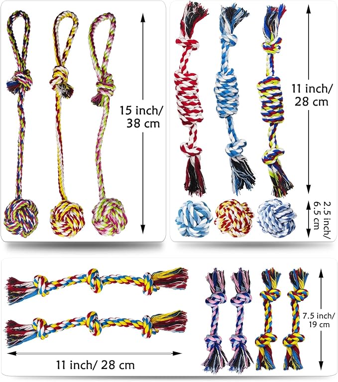 Small Dog Rope Toys, 15 Pack Puppy Rope Toy Set for Small Breeds 0-22 lbs, Various Tug Toys for Teething, Entertainment & Interaction