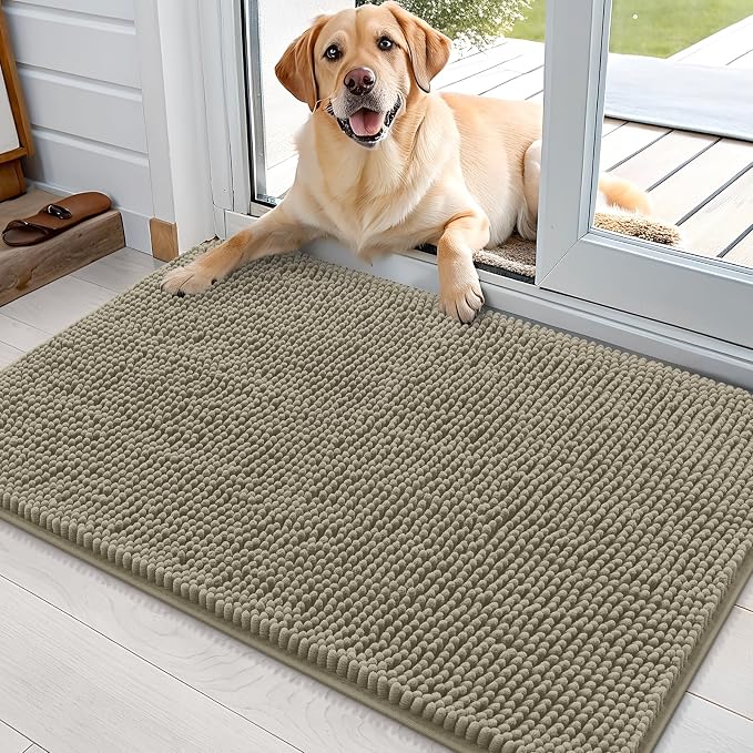 OLANLY Dog Door Mat for Muddy Paws 36x24, Super Absorbent Chenille Mud Mat | Warm Taupe, Absorbs Moisture and Dirt, Non-Slip Machine Washable Doormat, Quick-Drying Indoor Entryway Floor Carpet for Dogs