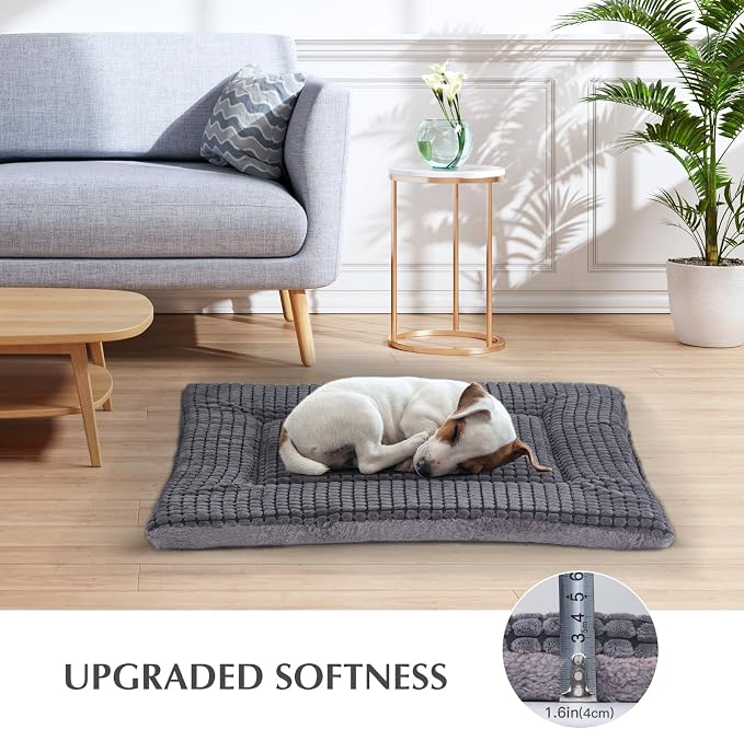 BVAGSS Reversible Dog Crate Pad, Memory Foam Pet Bed Mat, Soft Warm Machine Washable Sleeping Kennel Mattress for Small Medium Dogs XH079 (21''x13''x1.6'',Light Grey)