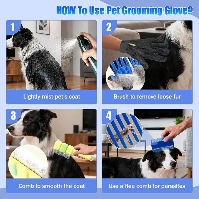 9 PCS Pet Grooming Brush Set,Self Cleaning Pet Hair Removal Comb,Pet Hair Remover Gloves,Spray Bottle, Lice Flea Combs, Pet Grooming Supplies,Essential Bathing,Brushing & Shedding Tool for Cats & Dogs