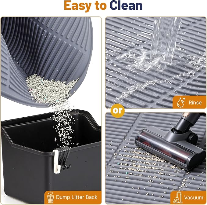 Cat Litter Mat, XL 46x35in Waterproof Silicone Litter Box Mat, Grey | XXL Cat Mat Fits 2-4 Litter Boxes, Litter Trapping Mat with Raised Edges & Textured Surface, Non-Slip Bottom, Easy Clean