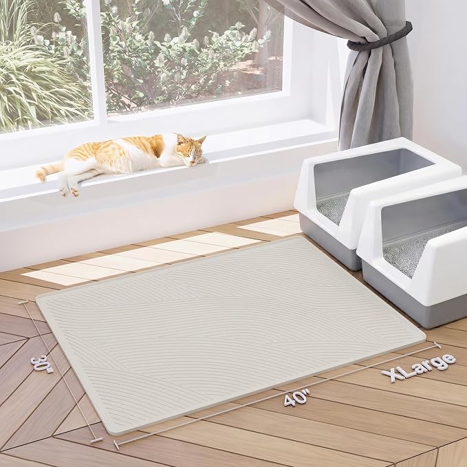 Cat Litter Box Mat - XL Extra Large Size 40 x 30 in, Water Proof, Kitty Litter Trapping Mat, Easy to Clean, Scatter Control, Odorless, Pet Supplies for Indoor Cats, Warm Beige