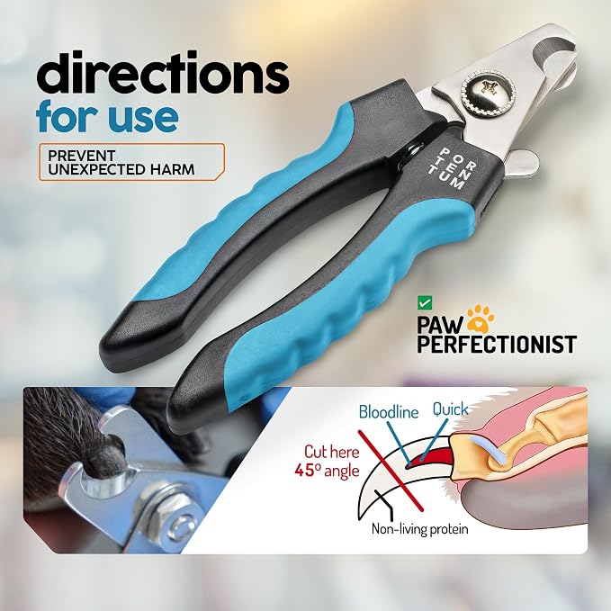 PORTENTUM Dog Nail Clippers for Large and Medium Breed (6") Professional Pet Nail Clipper Suitable for Cats, Rabbits and Guinea Pigs with Safety Lock and Protective Guard to Avoid Over Cutting