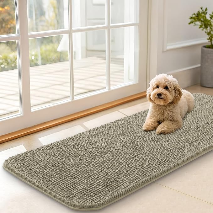 OLANLY Dog Door Mat for Muddy Paws 47x17, Super Absorbent Chenille Mud Mat | Warm Taupe, Absorbs Moisture and Dirt, Non-Slip Machine Washable Doormat, Quick-Drying Indoor Entryway Floor Carpet for Dogs