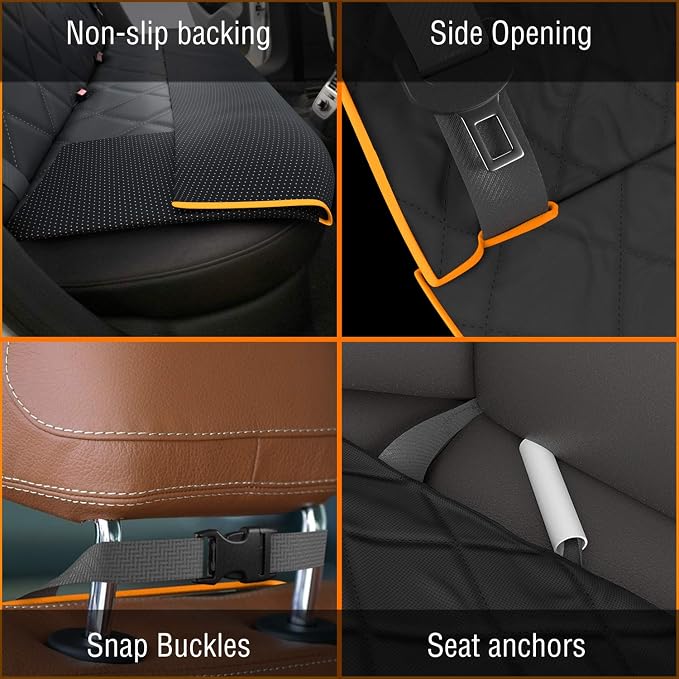 Active Pets Orange Car Rear Seat Cover for Dogs, Durable Waterproof & Scratch Resistant Vehicle Backseat Protector, Nonslip Dog Accessory & Pet Protection for Back Seats, Machine Washable