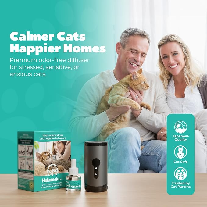 Rechargeable Cat Calming Pheromone Diffuser Kit, 60 Day Supply, No Burning Smell, Helps Reduce Stress, Scratching & Spraying