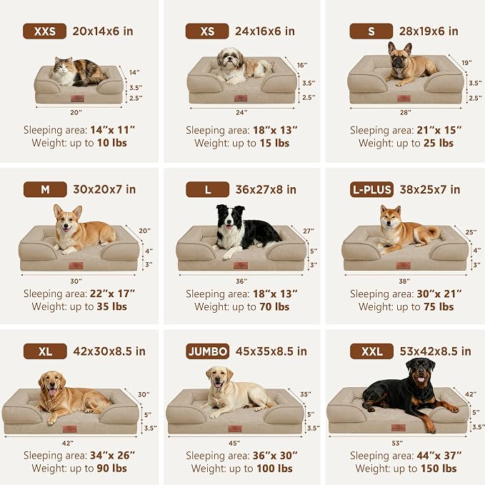 Comfort Expression Orthopedic Dog Beds for Large Sized Dog with Bolster | Waterproof Dog Couch Bed with Washable Cover & Non-Slip Bottom, Supportive Egg Crate Foam Large Pet Bed, 36x27 Inch