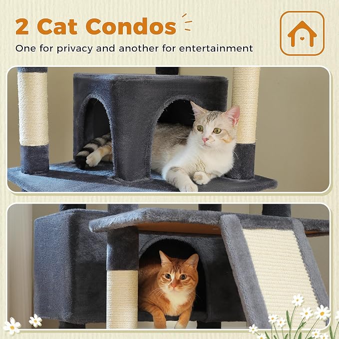 MUTTROS 81 Inch Tall Cat Tree for Big Cats & Multi-Cat Homes, Large Heavy Duty Cat Tower with Metal Frame Hammock, 6 Scratching Posts, 2 Condos, 2 Perches, Scratching Pad - Dark Grey