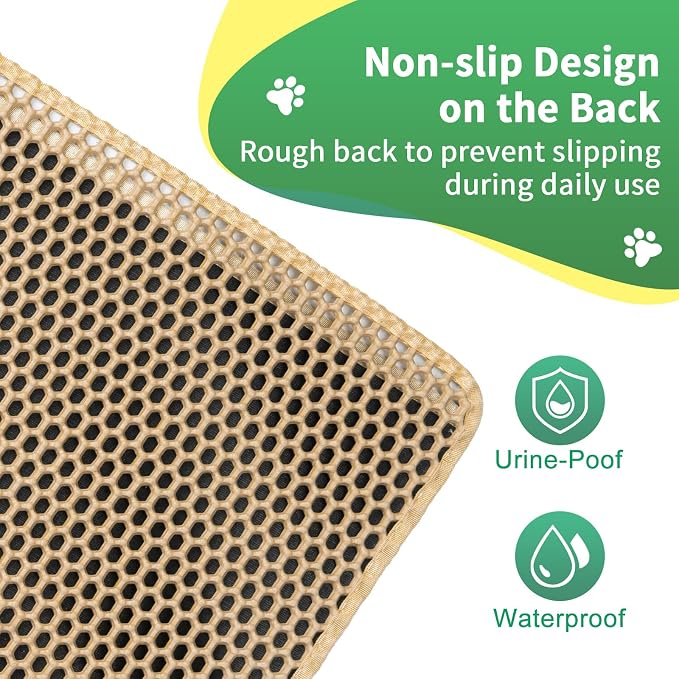 GRELY Cat Litter Mat,32"x22" Litter Box Mat,2 Layer Litter Trapping Mat for Indoor Cats,Litter Catcher Mats for Kitty Pet,Cat Rug. Non-Slip Waterproof Urine Proof, Collapsable