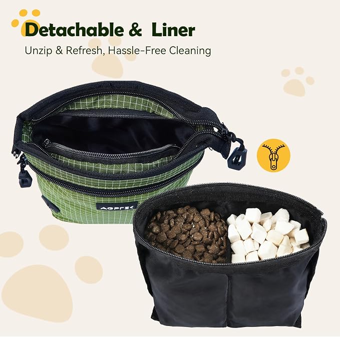 AGPTEK Dog Training Treat Pouch, Magnetic Dog Walking Pouch | Removable/Split Snack Bag, Poop Bag Dispenser, Quick Access,Water-Resistant, Hands-Free for Training, Walk, Hiking, Run