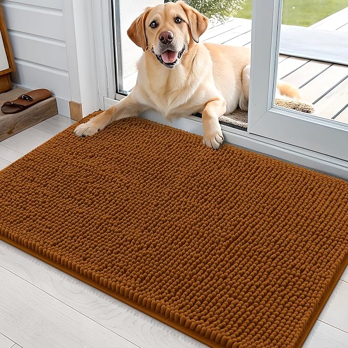 OLANLY Dog Door Mat for Muddy Paws 35x24, Super Absorbent Chenille Mud Mat | Ochre, Absorbs Moisture and Dirt, Non-Slip Machine Washable Doormat, Quick-Drying Indoor Entryway Floor Carpet for Dogs