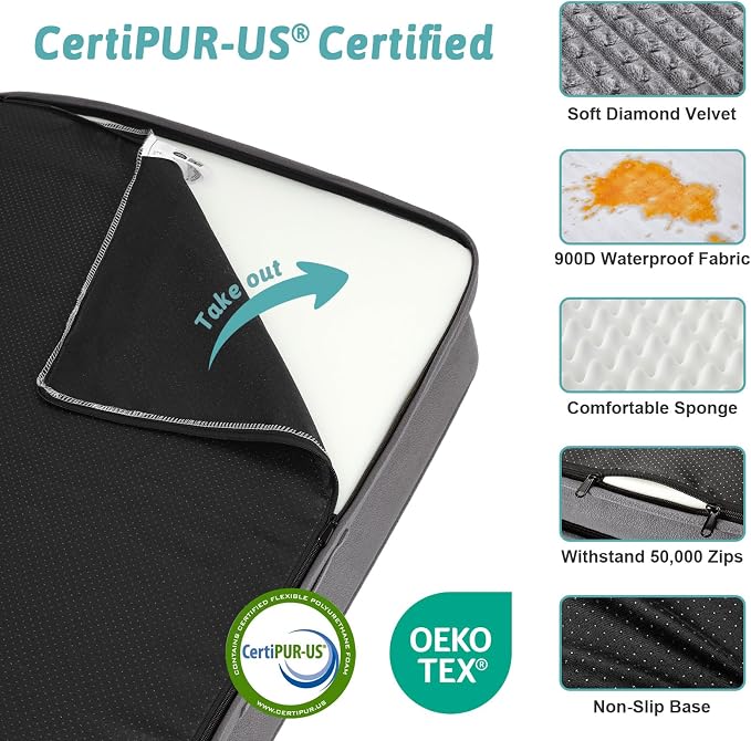 COZY KISS Dog Beds for Extra Large Dog, XXL Bolster Pet Couch with Waterproof Lining, Egg Crate Foam Sofa for Pets Up to 150 lbs, U-Shaped, 48x35x8 inch, Grey