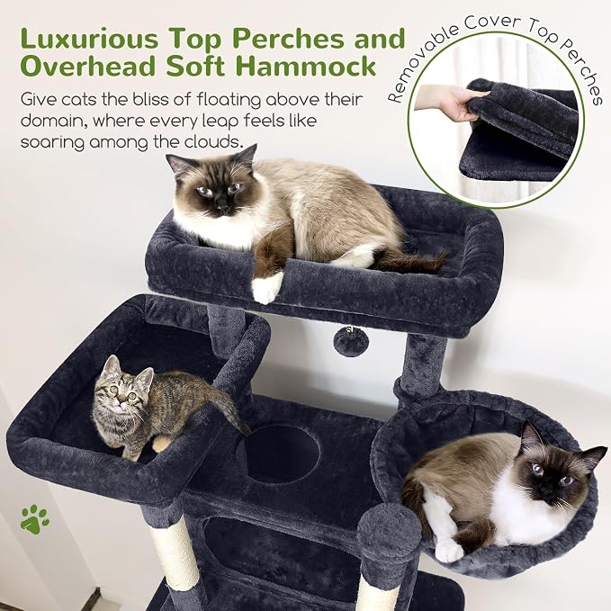 Globlazer Giant Tall Heavy Duty Cat Tower for Indoor Large Cats, F83B | XXL Multi-Level Large Cat Condo with 8 Scratching Posts, Hammock, 2 Cat Caves, 2 Platform, Dark Grey