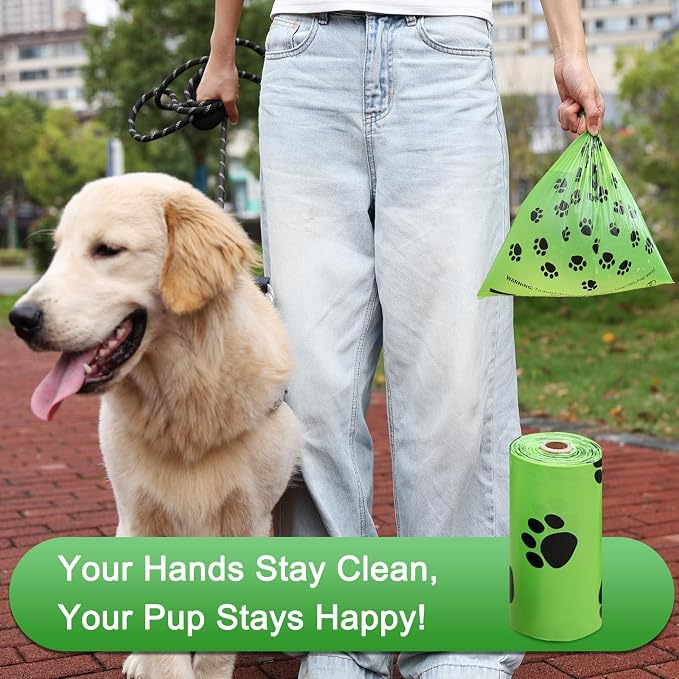 ILOMAX Dog Poop Bags with Dispenser, 270 Unscented Waste Bags (38% Plant-Based), Extra Thick Leak-Proof Refill Rolls for Dogs & Cats – 18 Rolls + Holder