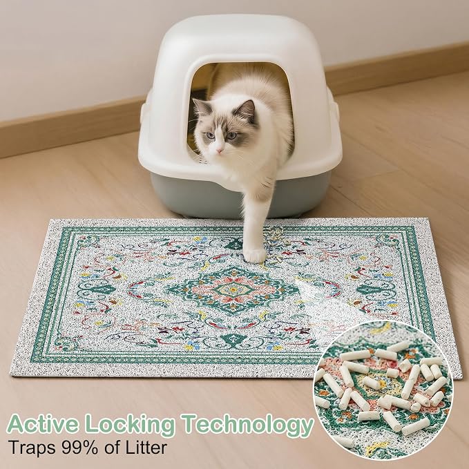 Glittme Cat Litter Mat, 33"x22" Non-Slip Washable Trapping Mat for Cats | Litter Trapping Mat With Thick PVC Coil To Catch Scatter, Soft On Paws And Waterproof Bottom To Protect Floors