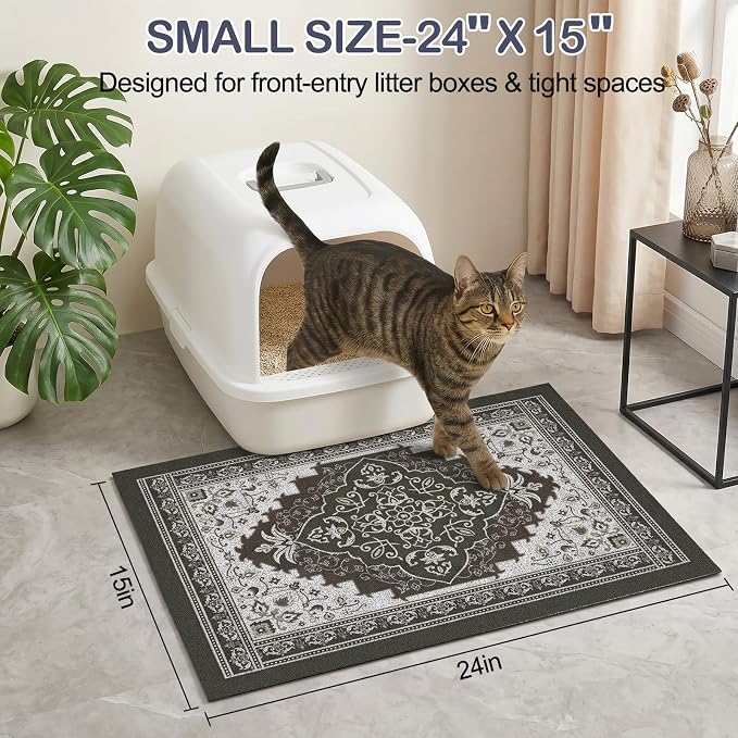 Glittme Cat Litter Mat, 24"x15" Non-Slip Washable Trapping Mat for Cats | Litter Trapping Mat With Thick PVC Coil To Catch Scatter, Soft On Paws And Waterproof Bottom To Protect Floors
