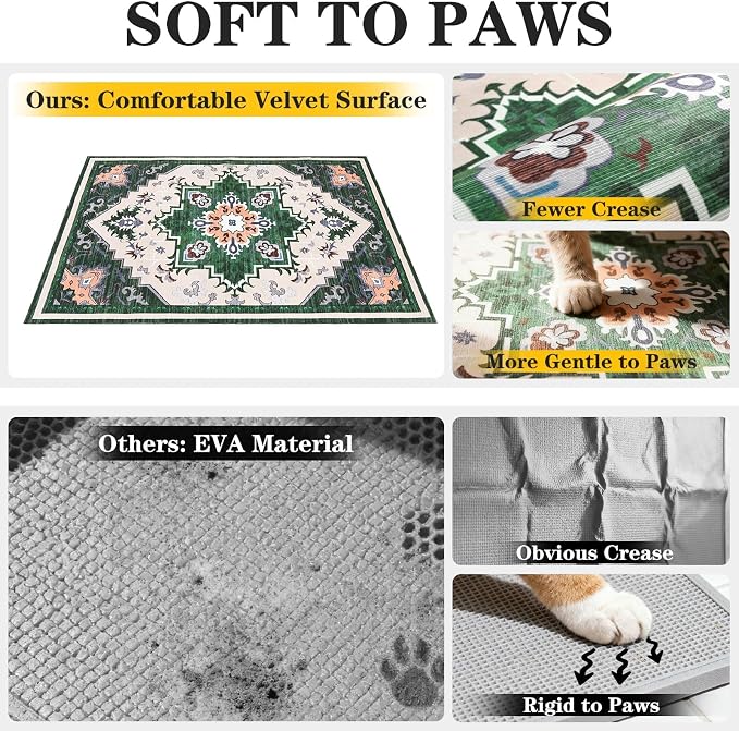 EXPAWLORER Cat Litter Mat, 32”x48” XL Non-Slip Urine Waterproof Litter Trapping Mat Easy to Clean Washable Litter Box Mat for Floor Soft on Kitty Paws, Indoor Food Mats Rug Pads for Bathroom Green