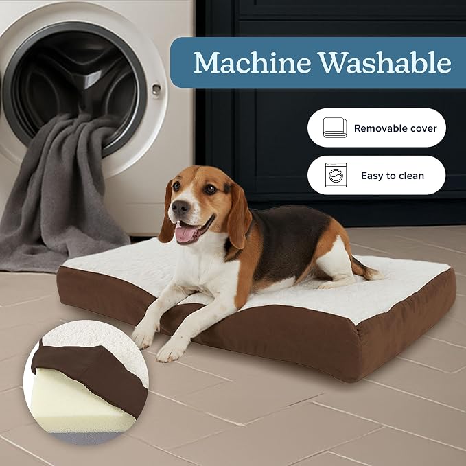 Orthopedic Dog Bed - 2-Layer Memory Foam Dog Bed with Machine Washable Sherpa Cover - 30x20.5 Mattress for Medium Dogs up to 45lbs by PETMAKER (Brown)