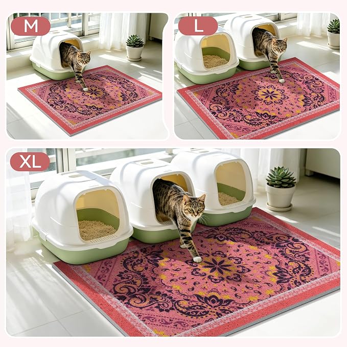 Cat Litter Mat, 40"x30" High-Density PVC Cat Litters Trapping Mat, Waterproof & Non-Slip Backing, Litter Box Catcher, Soft on Kitty Paws, Easy Washable Pet Supplies Pink
