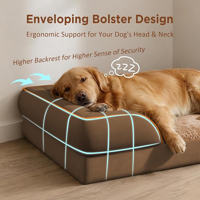 Comfort Expression Orthopedic Dog Beds for Large Sized Dog with Bolster | Waterproof Dog Couch Bed with Washable Cover & Non-Slip Bottom, Supportive Egg Crate Foam Large Pet Bed, 36x27 Inch