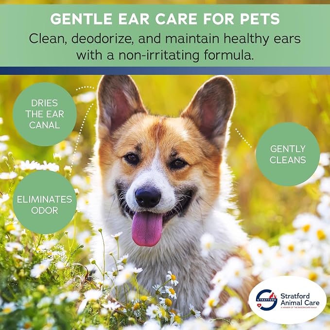 Ear Cleansing Solution - Sweet Pea Vanilla - 8oz | Ear Cleaner & Drying Solution for Dogs & Cats w/Aloe Vera to Wash Debris and Wax - Odor & Irritation Relief