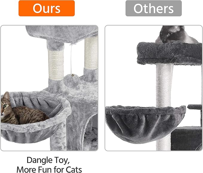 Topeakmart 42in Cat Tree Tower for Indoor Cats, Cat Condo with Perch & Hammock, Activity Center, Multi-Level Cat Furniture with Scratching Posts, Cat House, Light Gray
