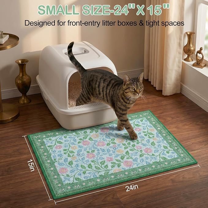 Glittme Cat Litter Mat, 24"x15" Non-Slip Washable Trapping Mat for Cats | Litter Trapping Mat With Thick PVC Coil To Catch Scatter, Soft On Paws And Waterproof Bottom To Protect Floors