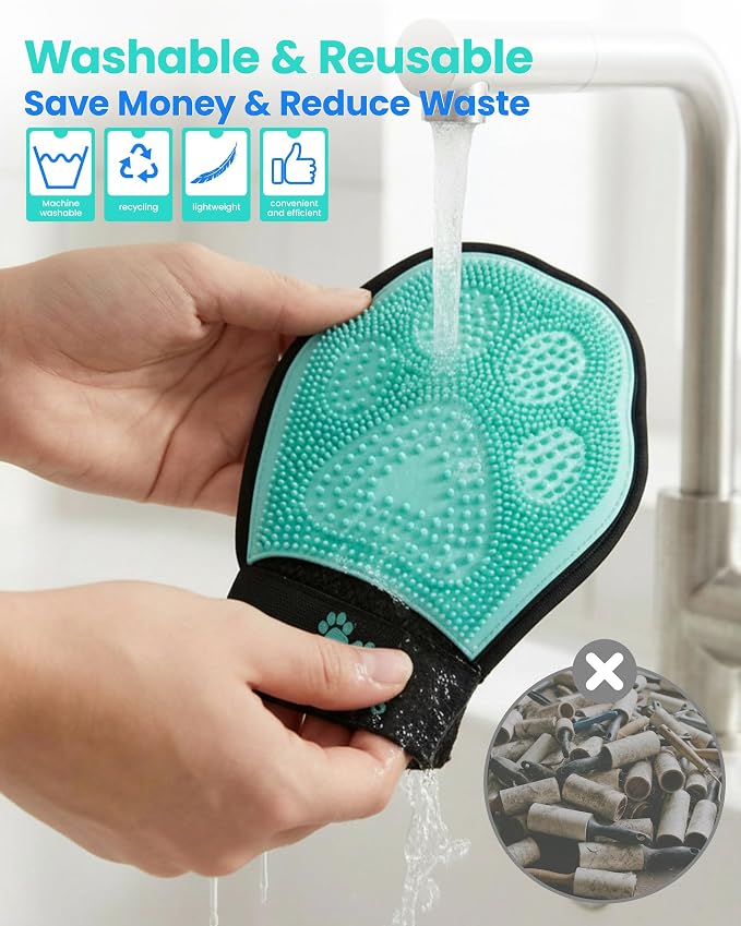 Pet Hair Removal Glove for Dogs & Cats, Double-Sided Grooming Glove | 2-in-1 Pet Grooming Tool, Electrostatic Hair Remover for Clothes & Furniture + Silicone Brush for Deshedding Pets