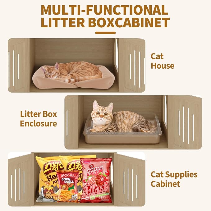 Garvee Tall Cat Tree with Litter Box Enclosure, 66.9-Inch Cats Condo, Multi-Level Perch & Scratching Posts for Cat