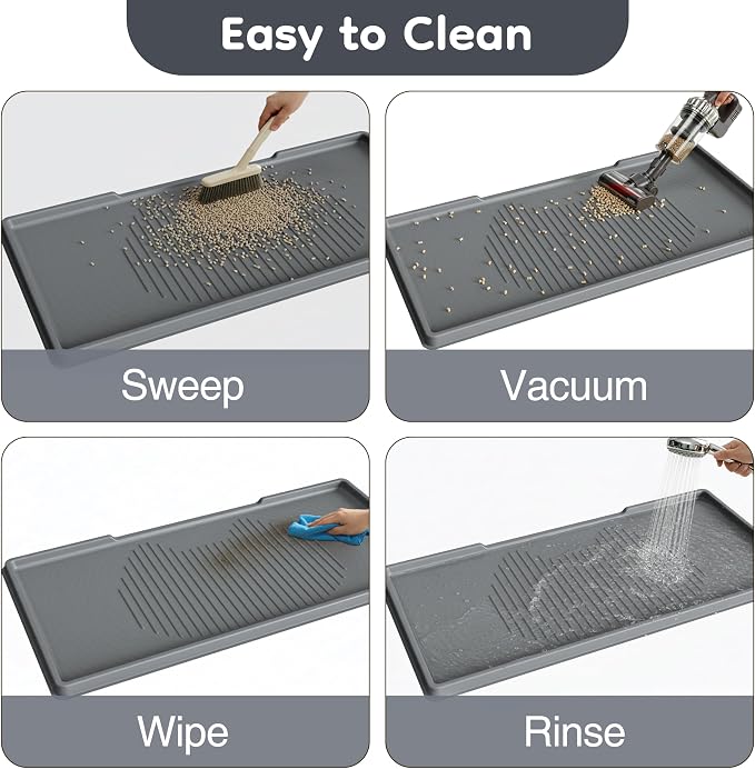 ISSEVE XXL Cat Litter Mat, Extra Large Silicone Litter Box Mat, Dark Grey | 54" x 27.5" XXL, 1.38" Raised Edge, Urine Proof, Litter Trapping Mat for Scatter Control, Soft on Kitty Paws, Protect Floor