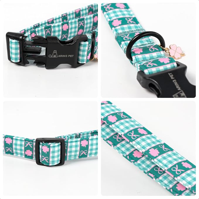 ARING PET St Patrick's Day Dog Collar, Cute Green Clover Shamrock Grid Puppy Pet Collars for Small Medium Large Boy Girl Dogs-S