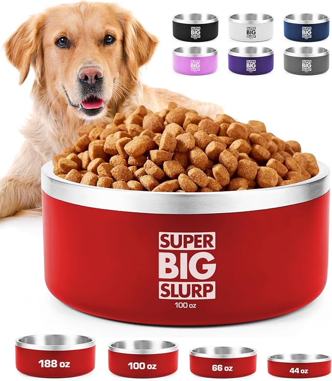 Tuff Pupper 100 oz Heavy Duty Insulated Stainless Steel Dog Bowl for Large Dogs, Non-Slip Base, Dishwasher Safe